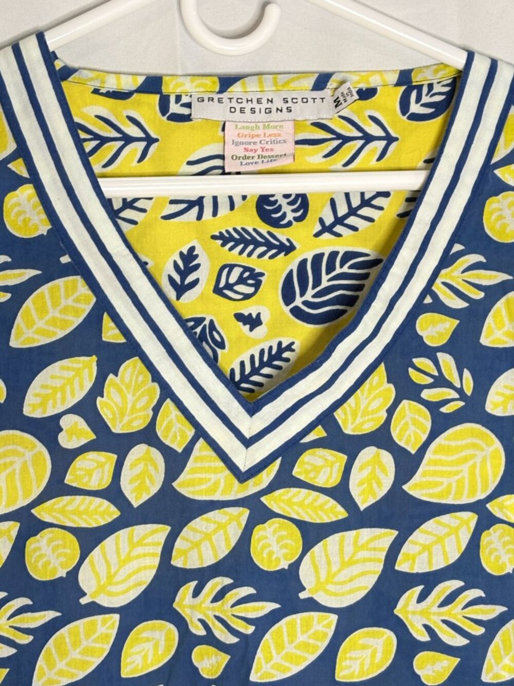 Gretchen Scott Designs Blue&Yellow Leaf Print Swim Cover Up/Tunic Top | Size M - Picture 2 of 5
